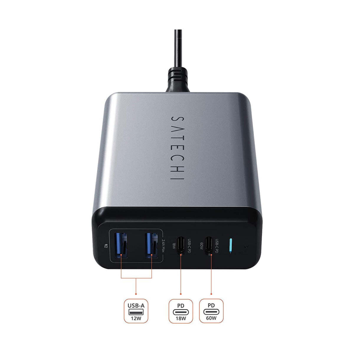 Satechi 75W Dual TYPE-C PD potovalni polnilec - vesoljno siva - iSTYLE SI