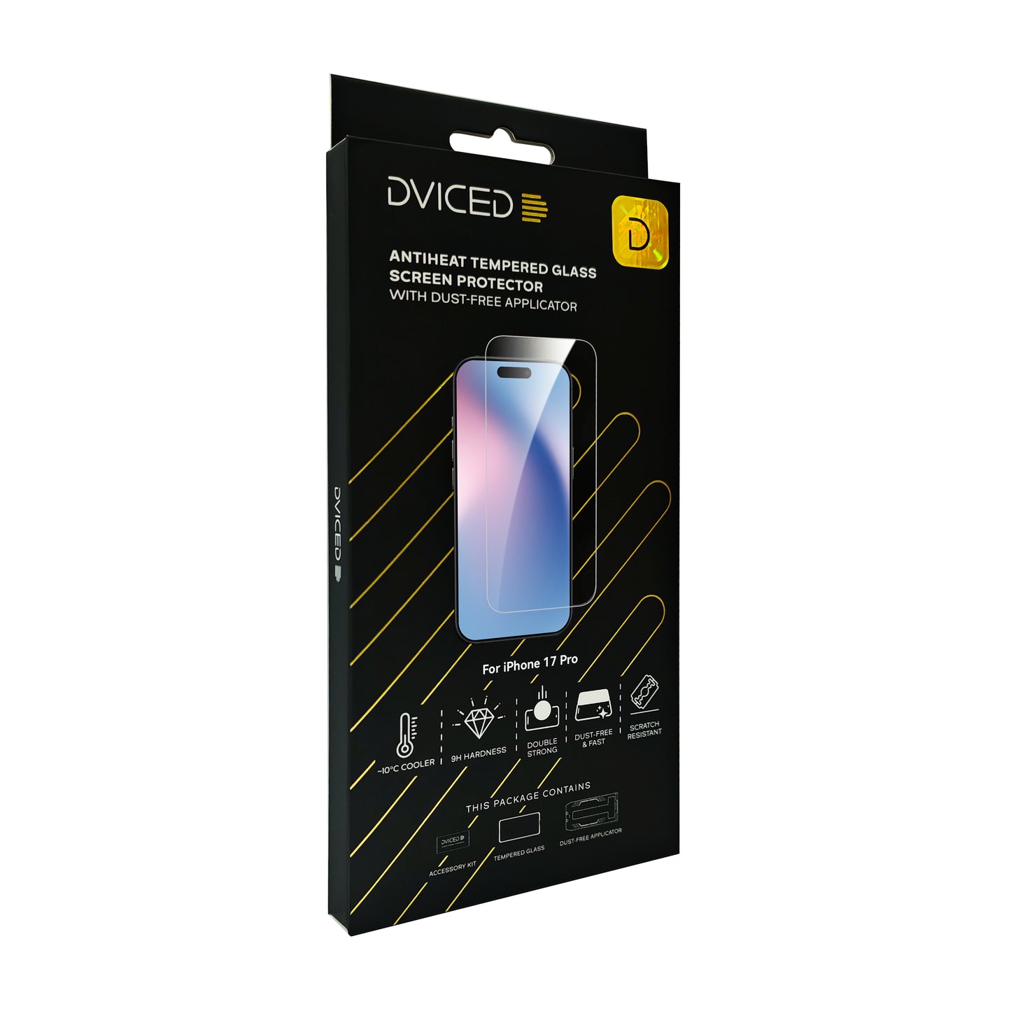 Dviced AntiHeat kaljeno zaščitno steklo za zaslon z aplikatorjem za iPhone 17 Pro
