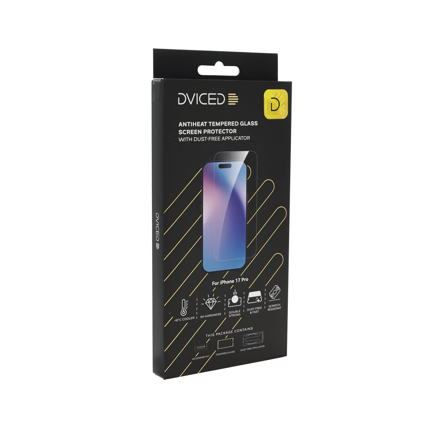 Dviced AntiHeat kaljeno zaščitno steklo za zaslon z aplikatorjem za iPhone 17 Pro