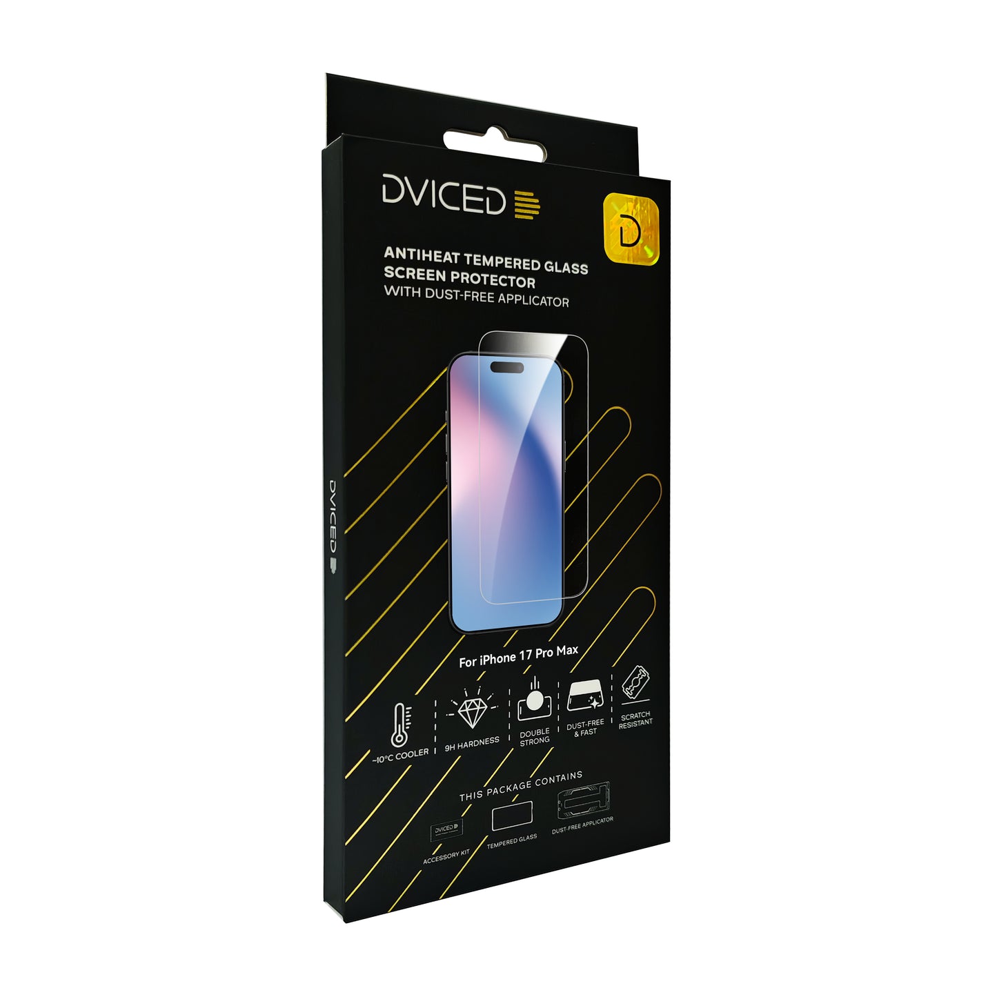 Dviced AntiHeat kaljeno zaščitno steklo za zaslon z aplikatorjem za iPhone 17 Pro Max