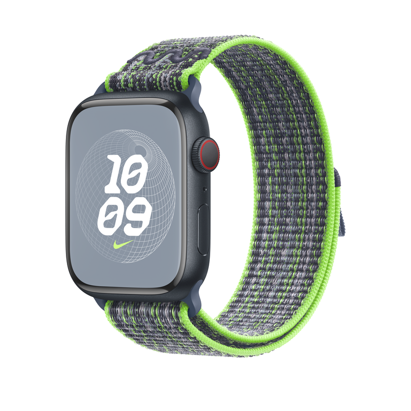 Apple pašček Nike Sport Loop v svetlo zeleni/modri barvi za Apple Watch velikosti 45 mm - iSTYLE SI