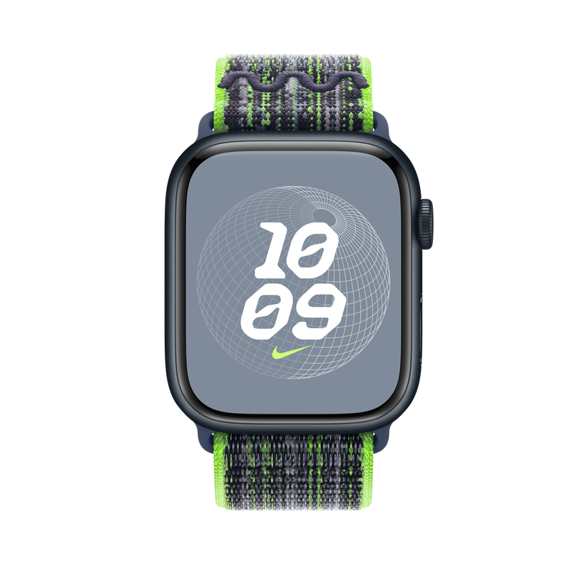 Apple pašček Nike Sport Loop v svetlo zeleni/modri barvi za Apple Watch velikosti 45 mm - iSTYLE SI