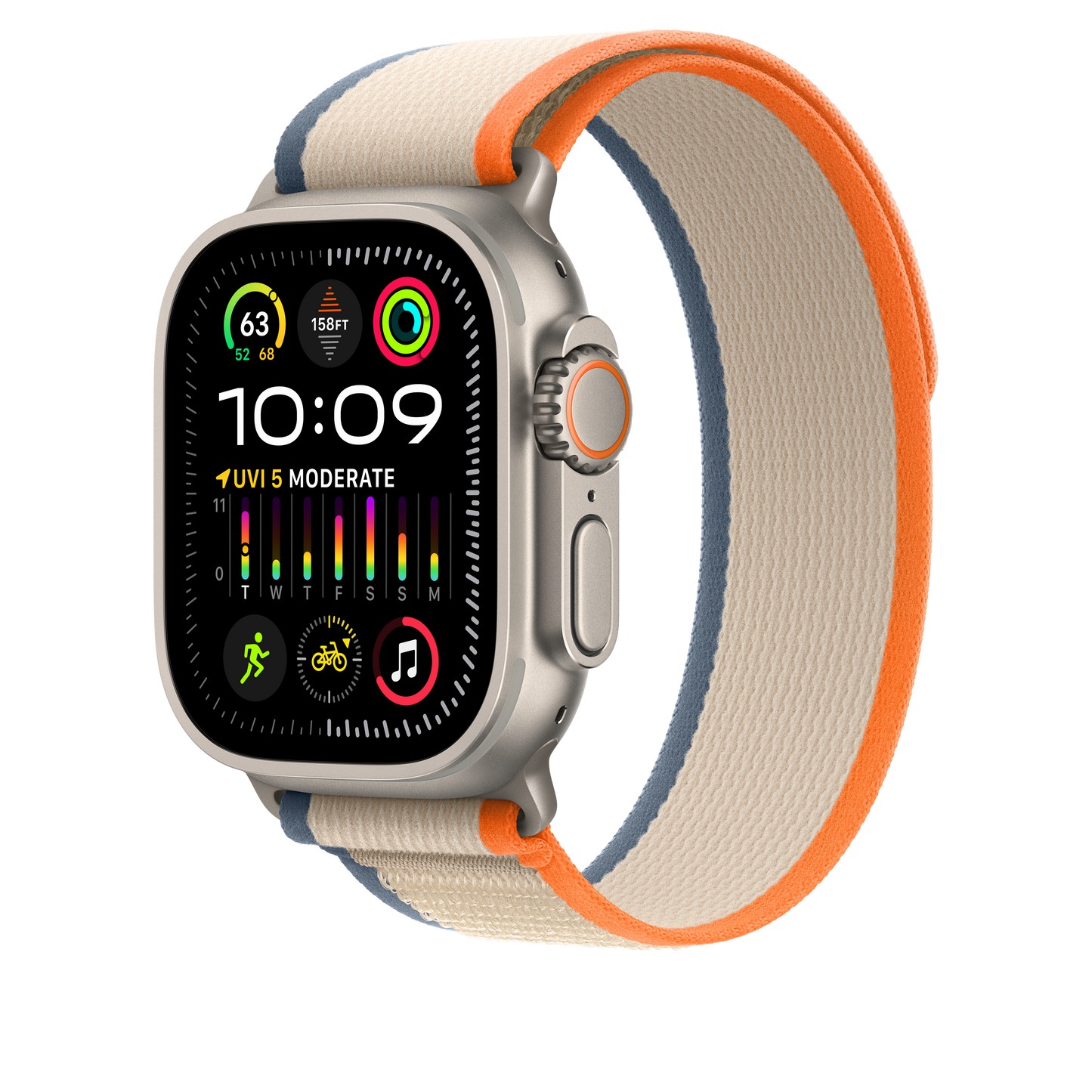 Apple pašček Trail Loop S/M v oranžni/bež barvi za Apple Watch velikosti 49 mm - iSTYLE SI