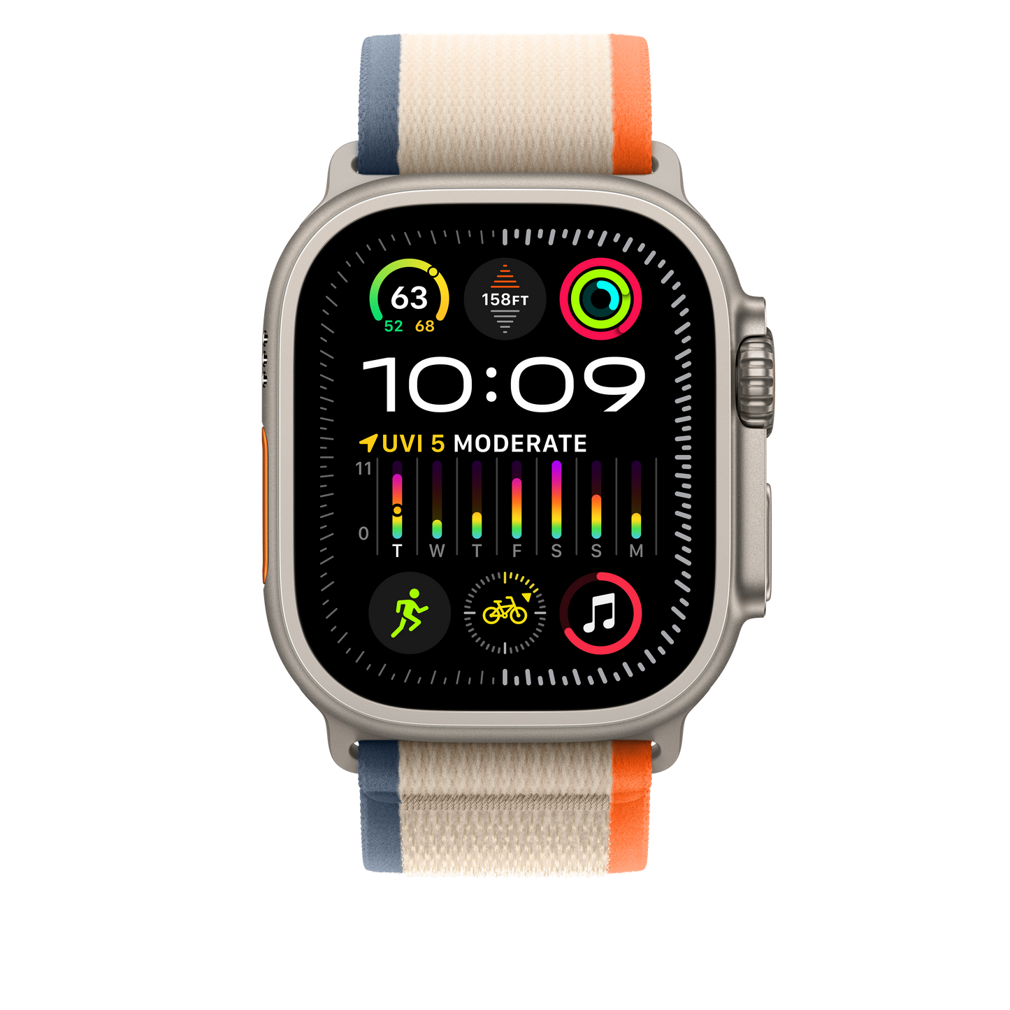 Apple pašček Trail Loop S/M v oranžni/bež barvi za Apple Watch velikosti 49 mm - iSTYLE SI