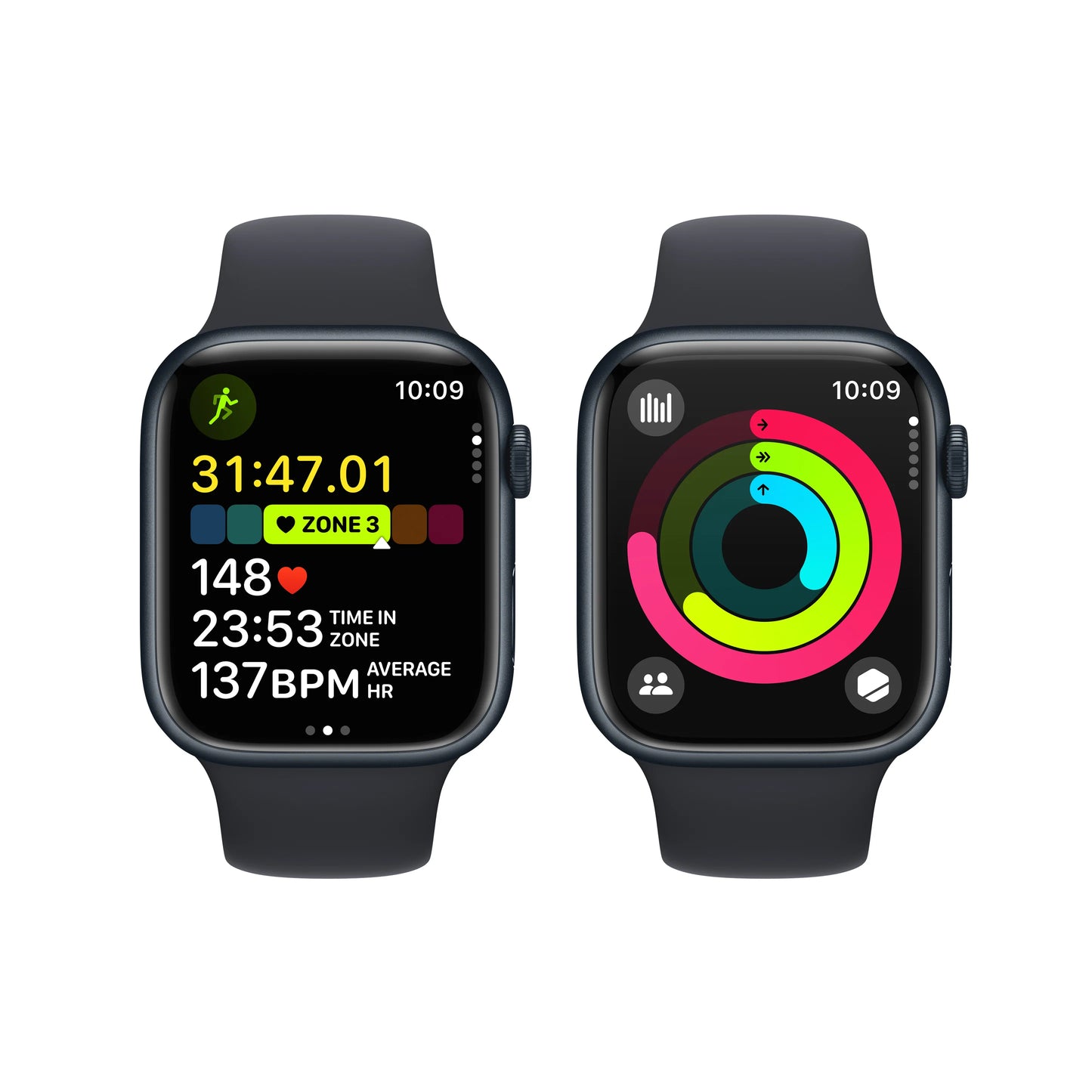 Apple Watch Series 9: GPS, 45mm, ohišje iz aluminija v polnočni barvi, pašček Sport Band v polnočni barvi - M/L - iSTYLE SI
