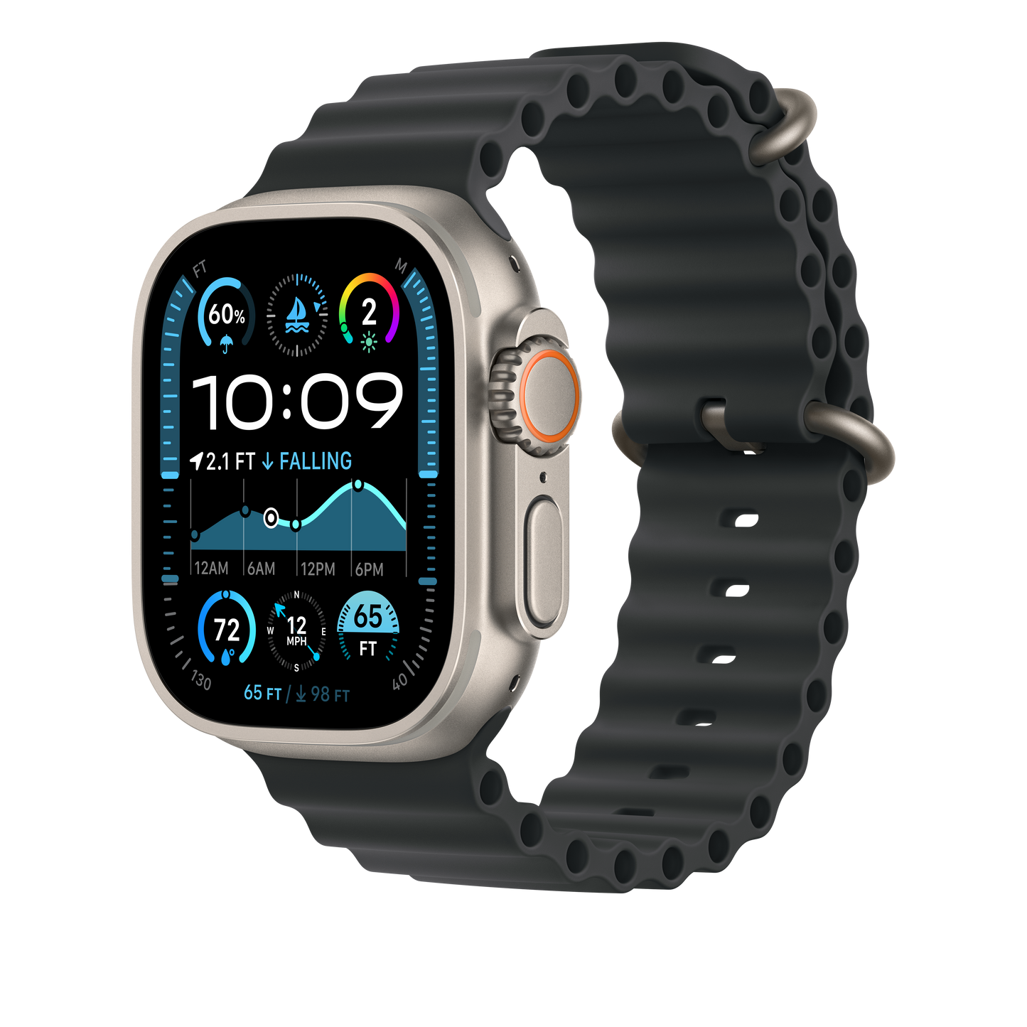 Apple pašček Ocean Band v črni barvi za Apple Watch velikosti 49 mm - iSTYLE SI