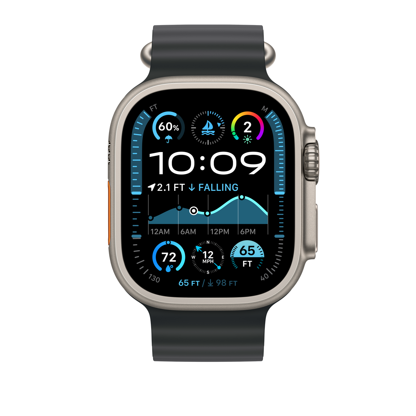 Apple pašček Ocean Band v črni barvi za Apple Watch velikosti 49 mm - iSTYLE SI
