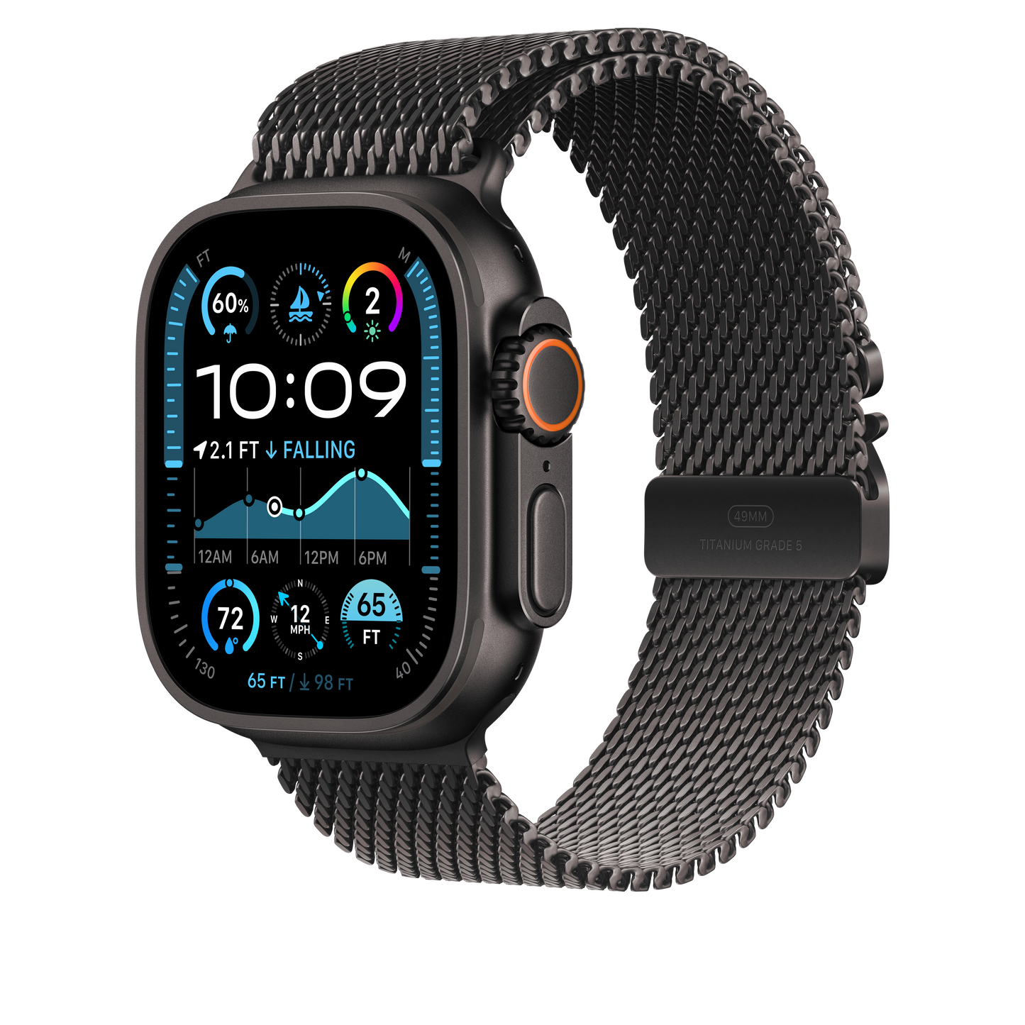 Apple pašček Titanium Milanese Loop Large v barvi črnega titana za Apple Watch velikosti 49 mm - iSTYLE SI