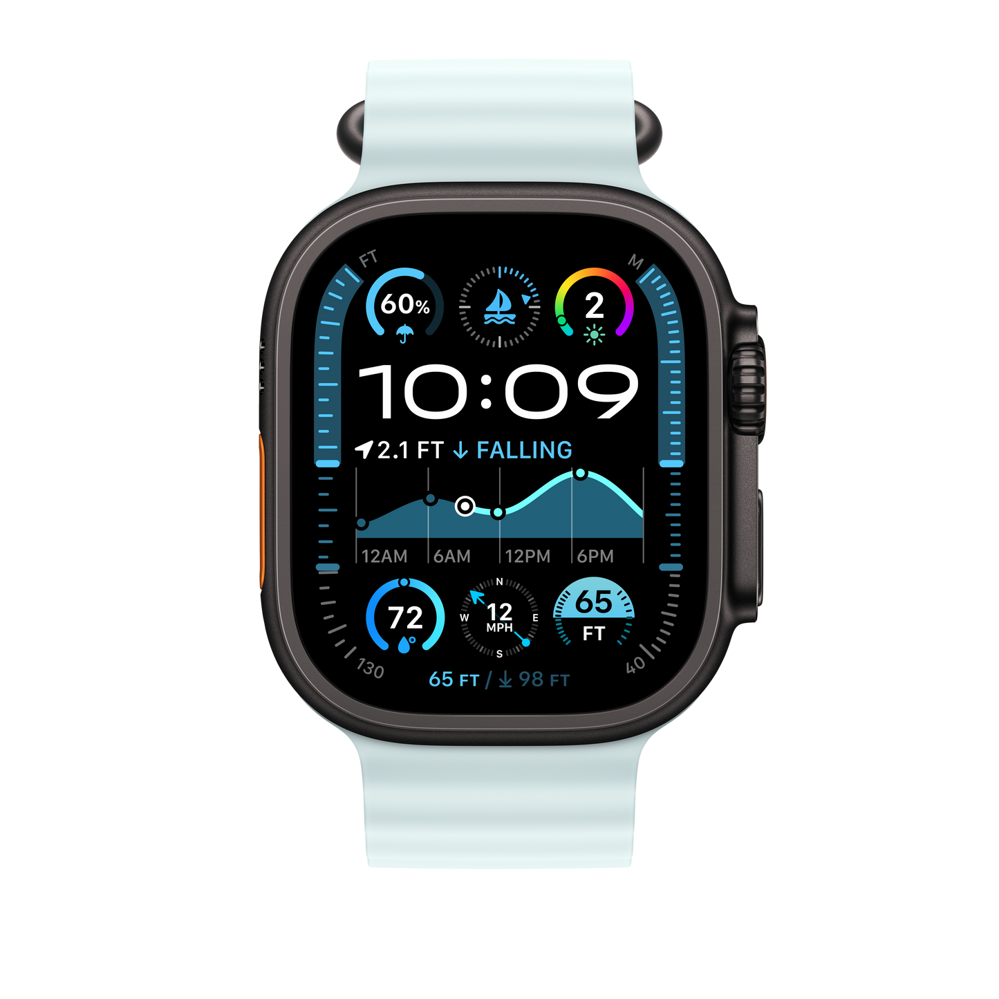 Podaljšek za Apple pašček Ocean Band v ledeno modri barvi za Apple Watch velikosti 49 mm - obdelava v barvi črnega titana - iSTYLE SI