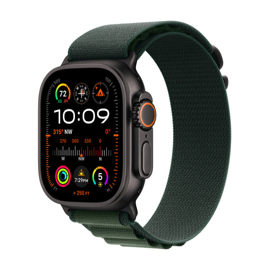 Apple Watch Ultra 2: GPS + Cellular, 49mm, ohišje iz titana v črni titan barvi, pašček Alpine Loop v temno zeleni barvi - S - iSTYLE SI