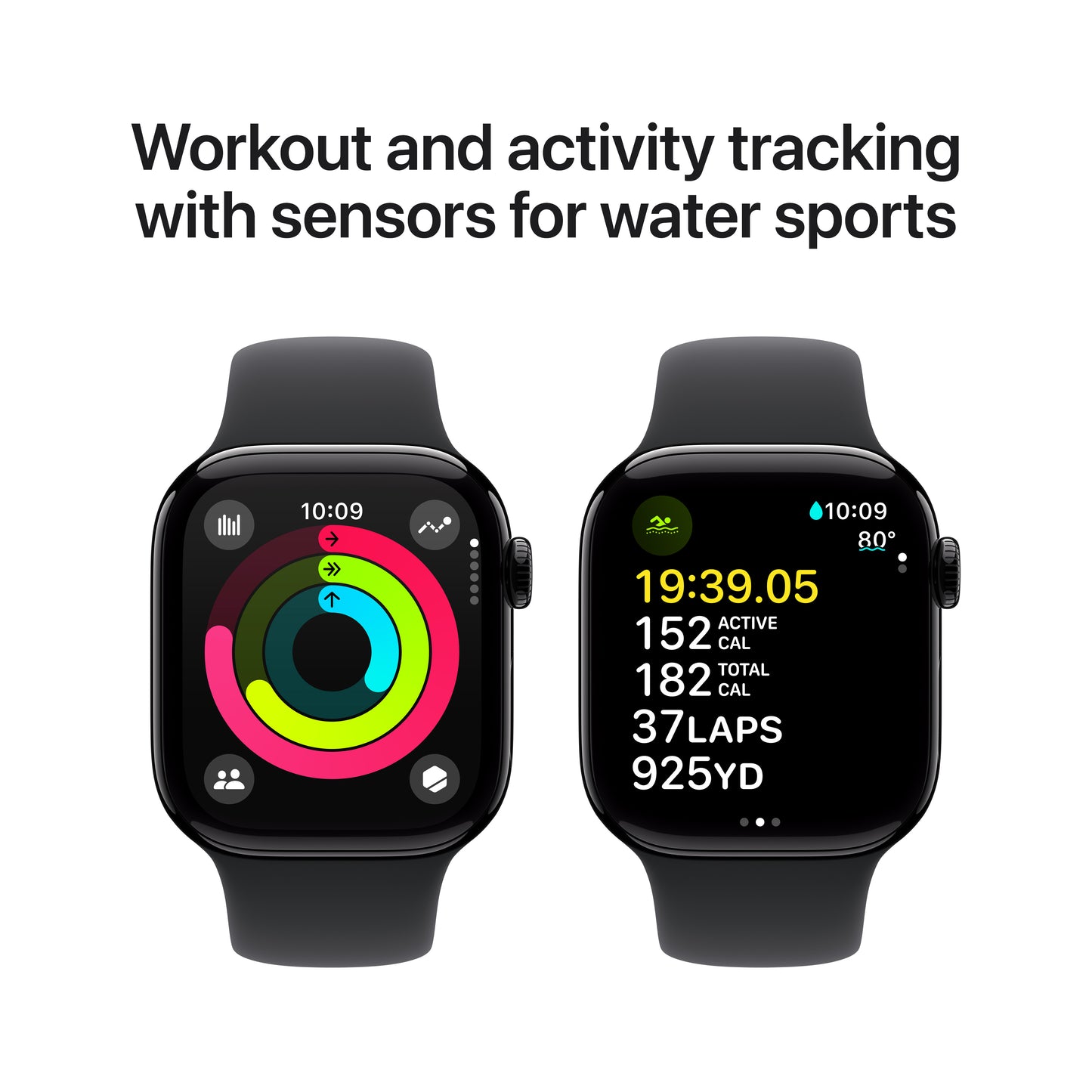 Apple Watch Series 10: GPS, 42mm, ohišje iz aluminija v intenzivno črni barvi, pašček Sport Band v črni barvi - S/M - iSTYLE SI