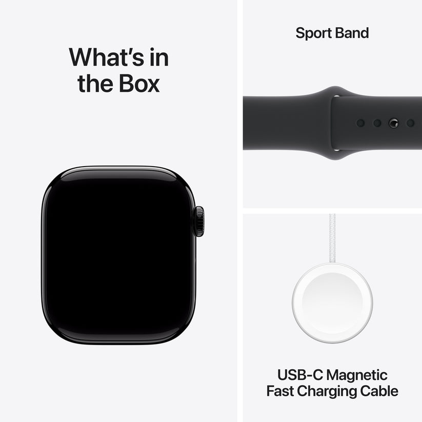Apple Watch Series 10: GPS, 42mm, ohišje iz aluminija v intenzivno črni barvi, pašček Sport Band v črni barvi - S/M - iSTYLE SI