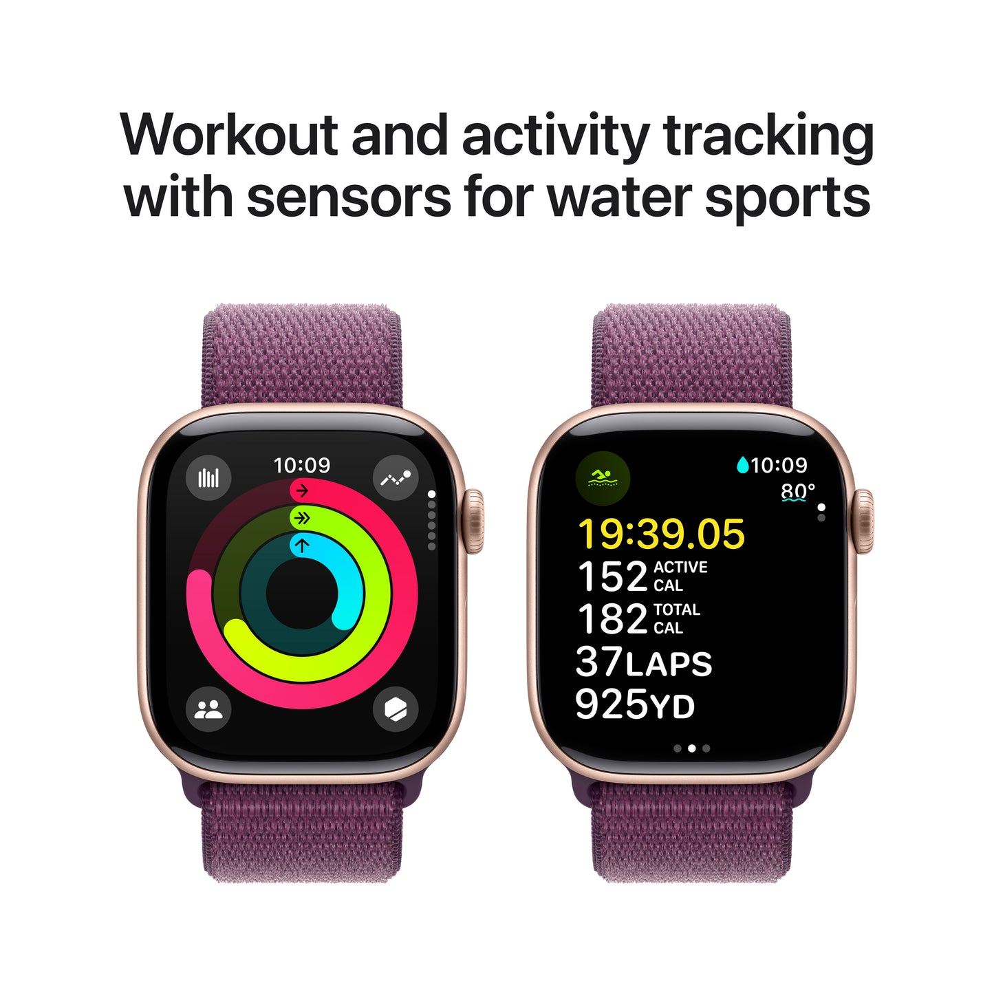 Apple Watch Series 10: GPS, 42mm, ohišje iz aluminija v rožnato zlati barvi, pašček Sport Loop v barvi slive - iSTYLE SI