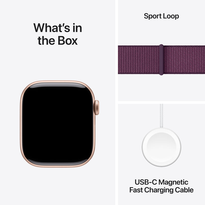 Apple Watch Series 10: GPS, 42mm, ohišje iz aluminija v rožnato zlati barvi, pašček Sport Loop v barvi slive - iSTYLE SI