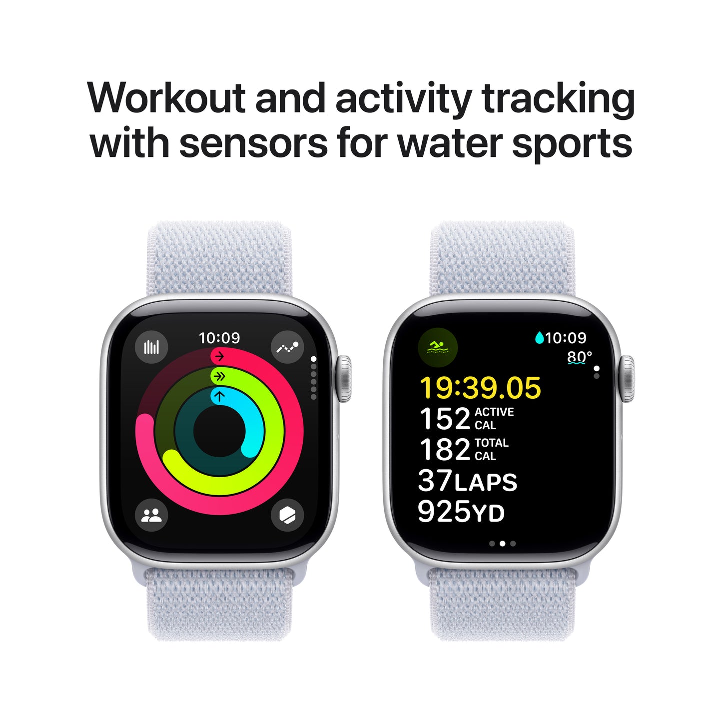 Apple Watch Series 10: GPS, 42mm, ohišje iz aluminija v srebrni barvi, pašček Sport Loop v barvi modrega oblaka - iSTYLE SI