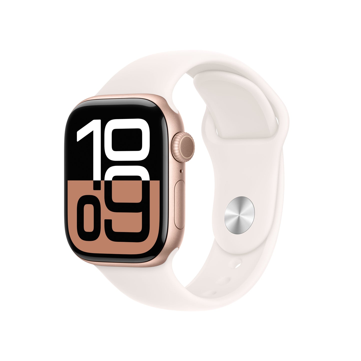 Apple Watch Series 10: GPS, 42mm, ohišje iz aluminija v rožnato zlati barvi, pašček Sport Band v barvi svetlega rdečila - S/M - iSTYLE SI