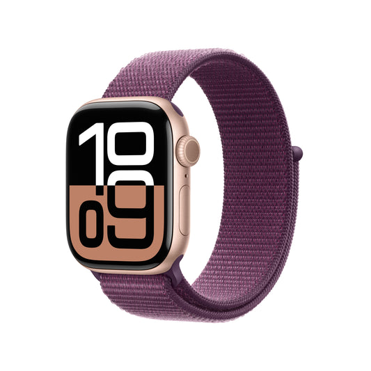 Apple Watch Series 10: GPS, 42mm, ohišje iz aluminija v rožnato zlati barvi, pašček Sport Loop v barvi slive - iSTYLE SI