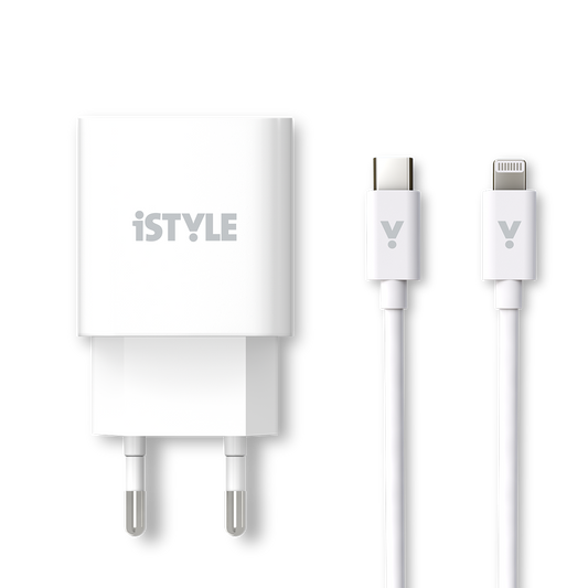 iSTYLE 20 W adapter + USB-C na Lightning kabel - bela - iSTYLE SI