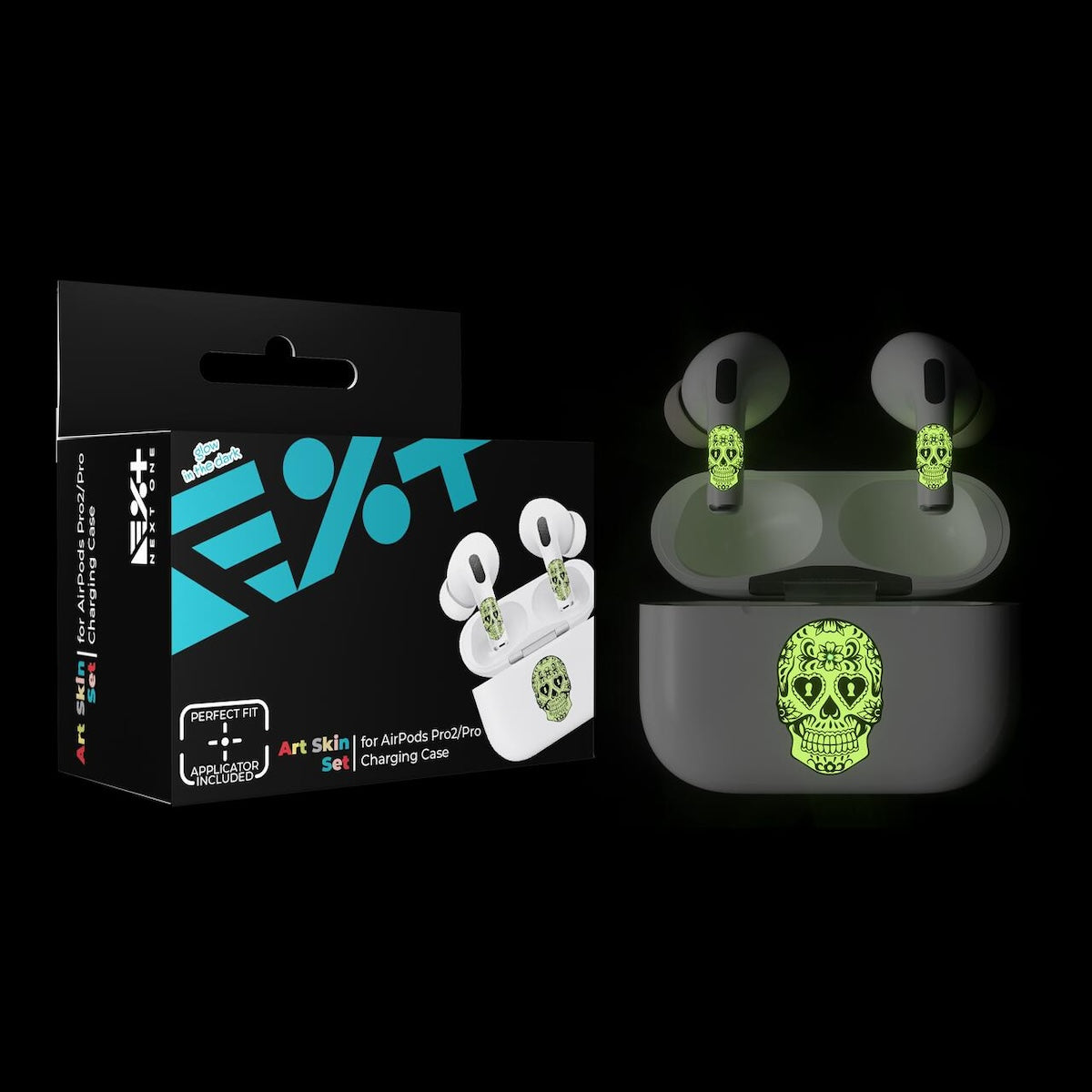 Next One ArtSkin nalepka za Airpods Pro 1. in 2. generacija - svetleča lobanja - iSTYLE SI