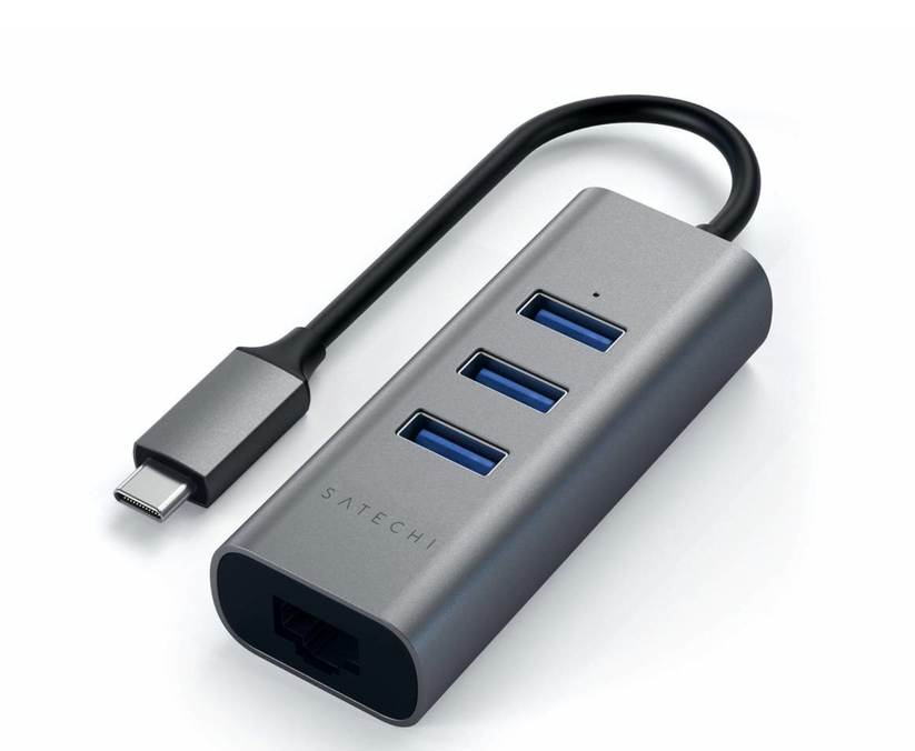 Satechi USB-C 2-v-1 USB-A Hub & Ethernet - vesoljno siva - iSTYLE SI