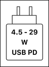 Ta naprava podpira hitro polnjenje USB PD, kot je opredeljeno v specifikaciji za USB Implementers Forum Power Delivery.