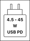 Ta naprava podpira hitro polnjenje USB PD, kot je opredeljeno v specifikaciji za USB Implementers Forum Power Delivery.