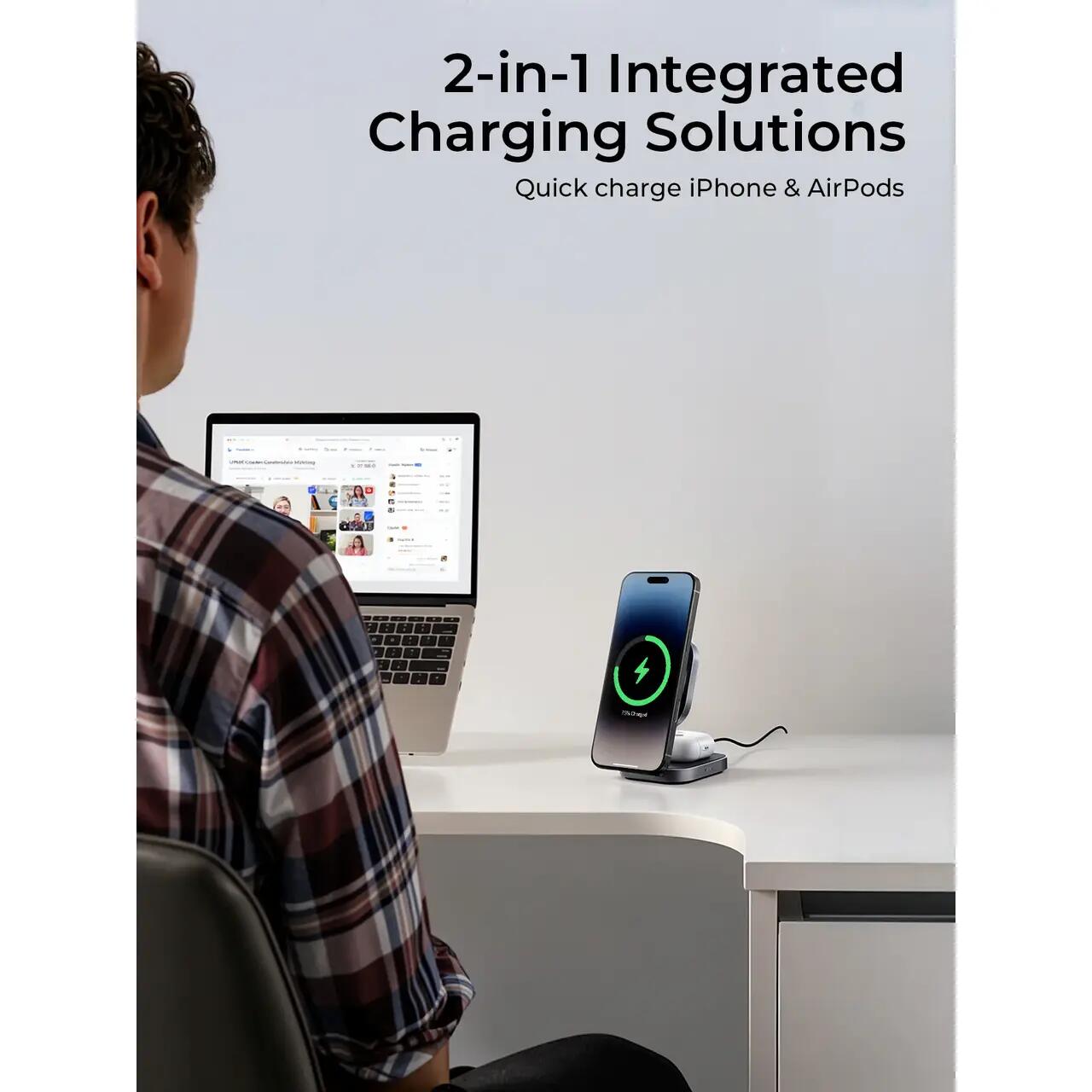 AUKEY MagFusion L 2-in-1 Foldable Qi2 Magnetic Fast Wireless Charging Station