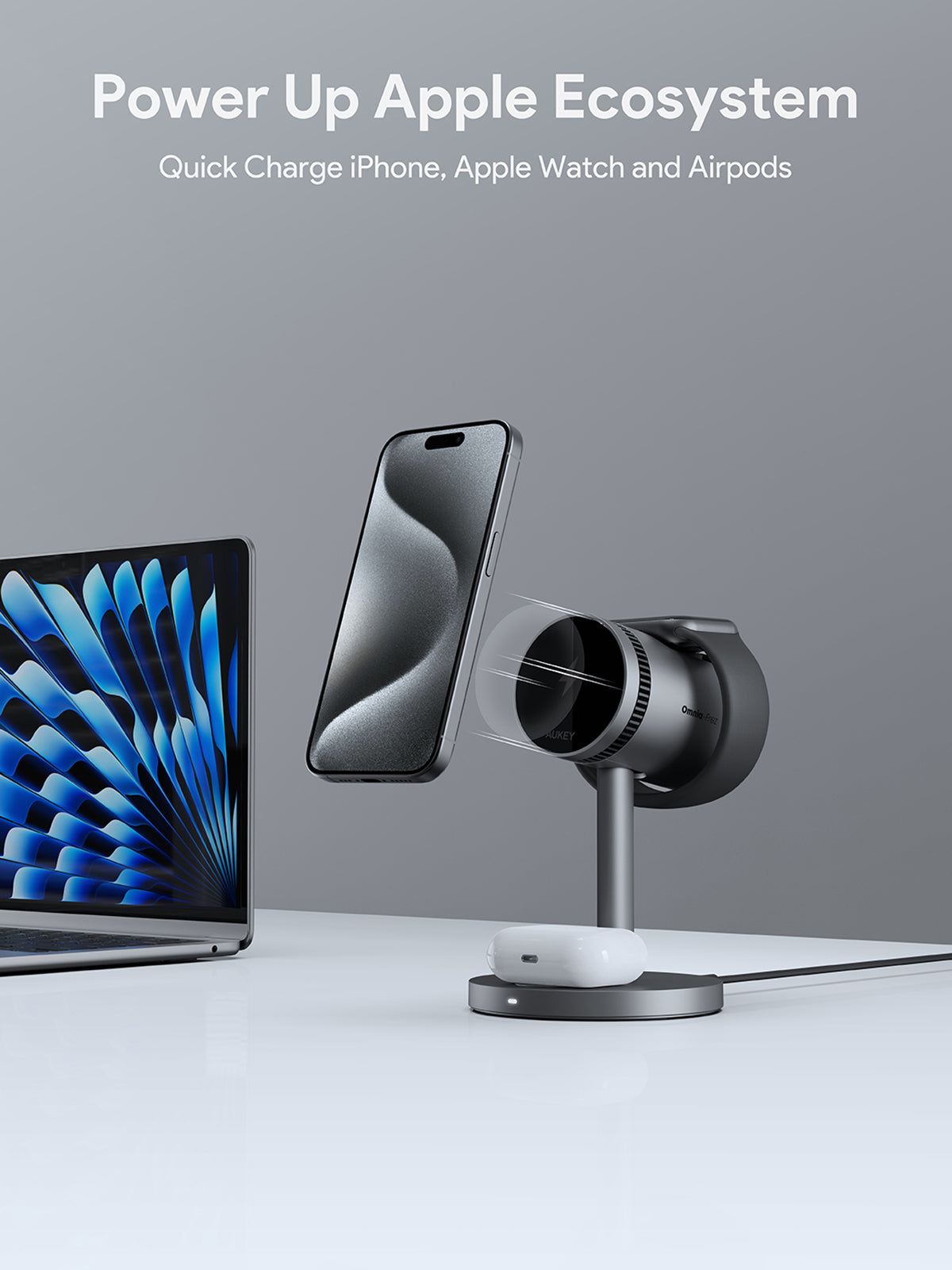 AUKEY MagFusion 3-in-1 Qi2 15W Magnetic Wireless Charger MFI Certified - iSTYLE.si