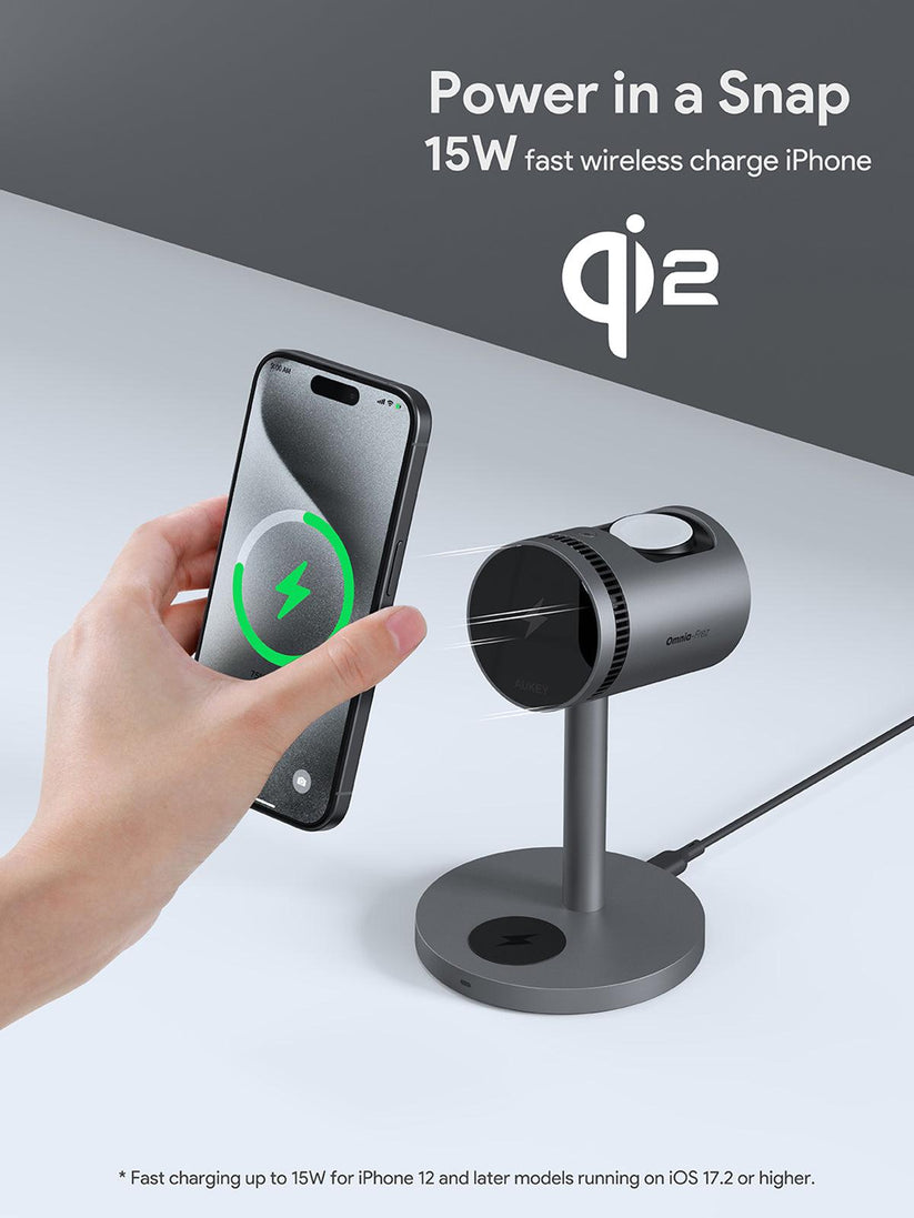 AUKEY MagFusion 3-in-1 Qi2 15W Magnetic Wireless Charger MFI Certified - iSTYLE.si