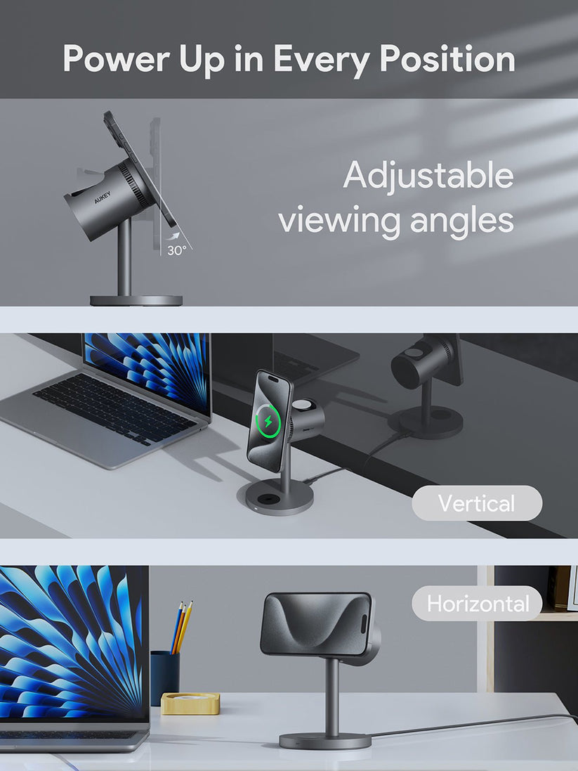AUKEY MagFusion 3-in-1 Qi2 15W Magnetic Wireless Charger MFI Certified - iSTYLE.si