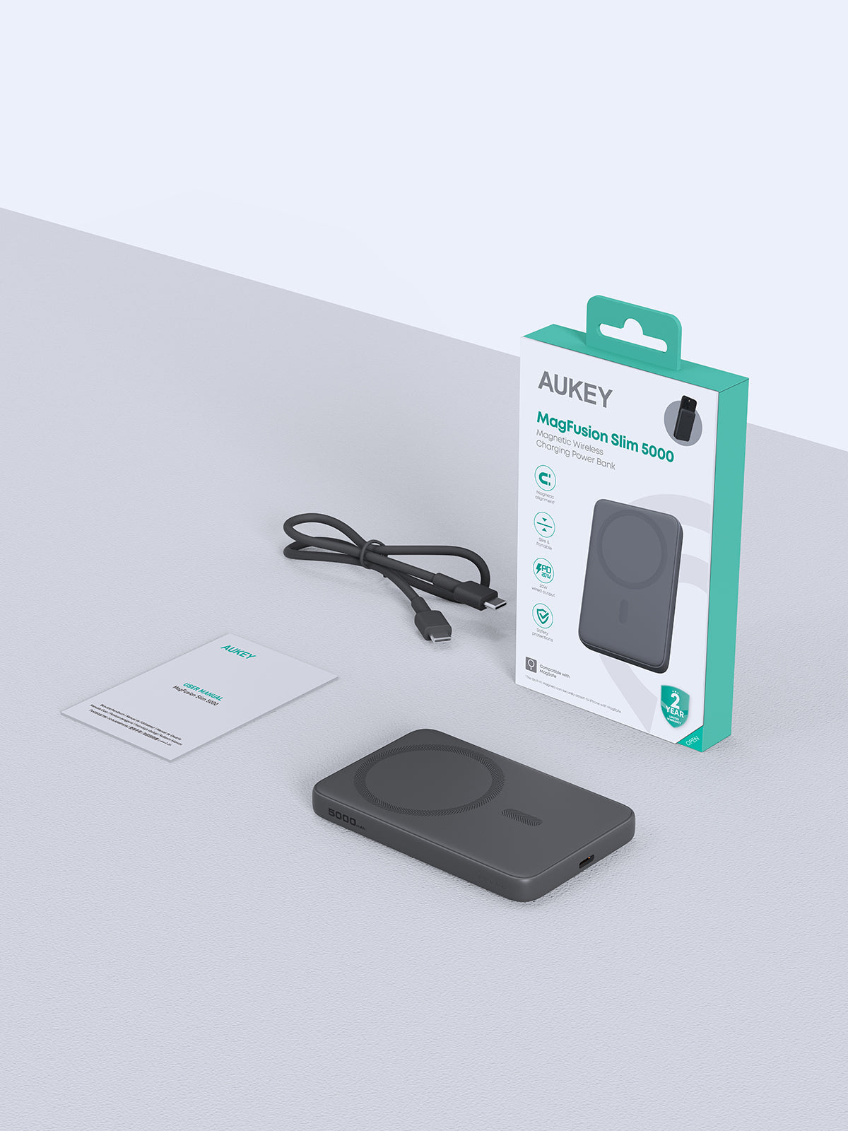 AUKEY 5000 mAh MagSafe Power Bank - nevihtno siva - iSTYLE.si