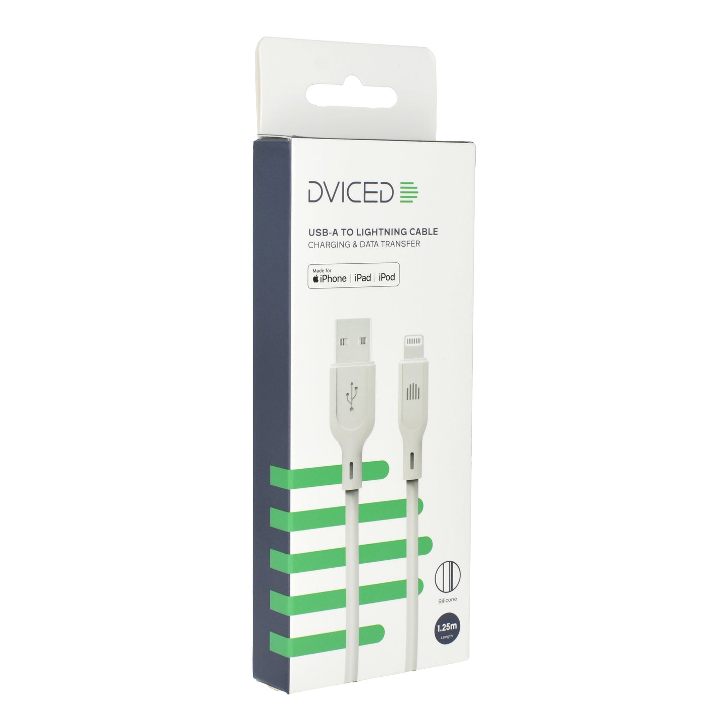 Dviced kabel USB-A na Lightning silicone 1,25 m - bela
