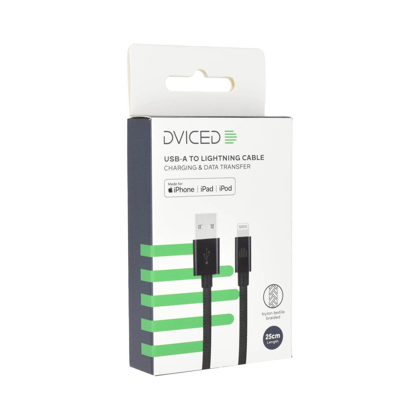 Dviced kabel USB-A na Lightning Nylon Textile 0,25 m - črna