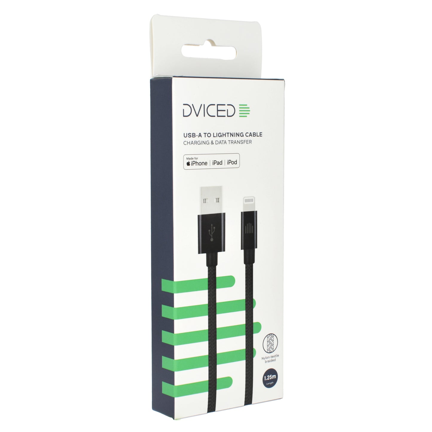 Dviced kabel USB-A na Lightning Nylon Textile 1,25 m - črna