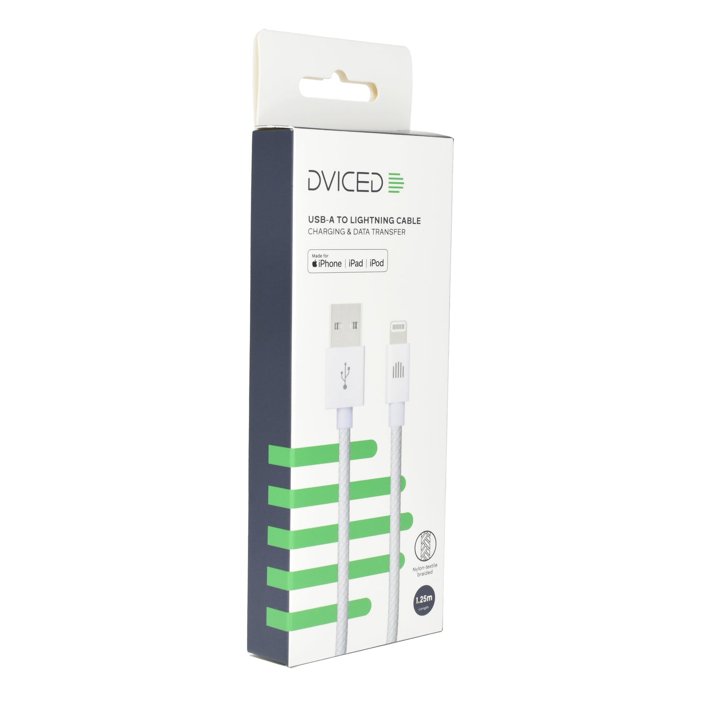 Dviced kabel USB-A na Lightning Nylon Textile 1,25 m - bela