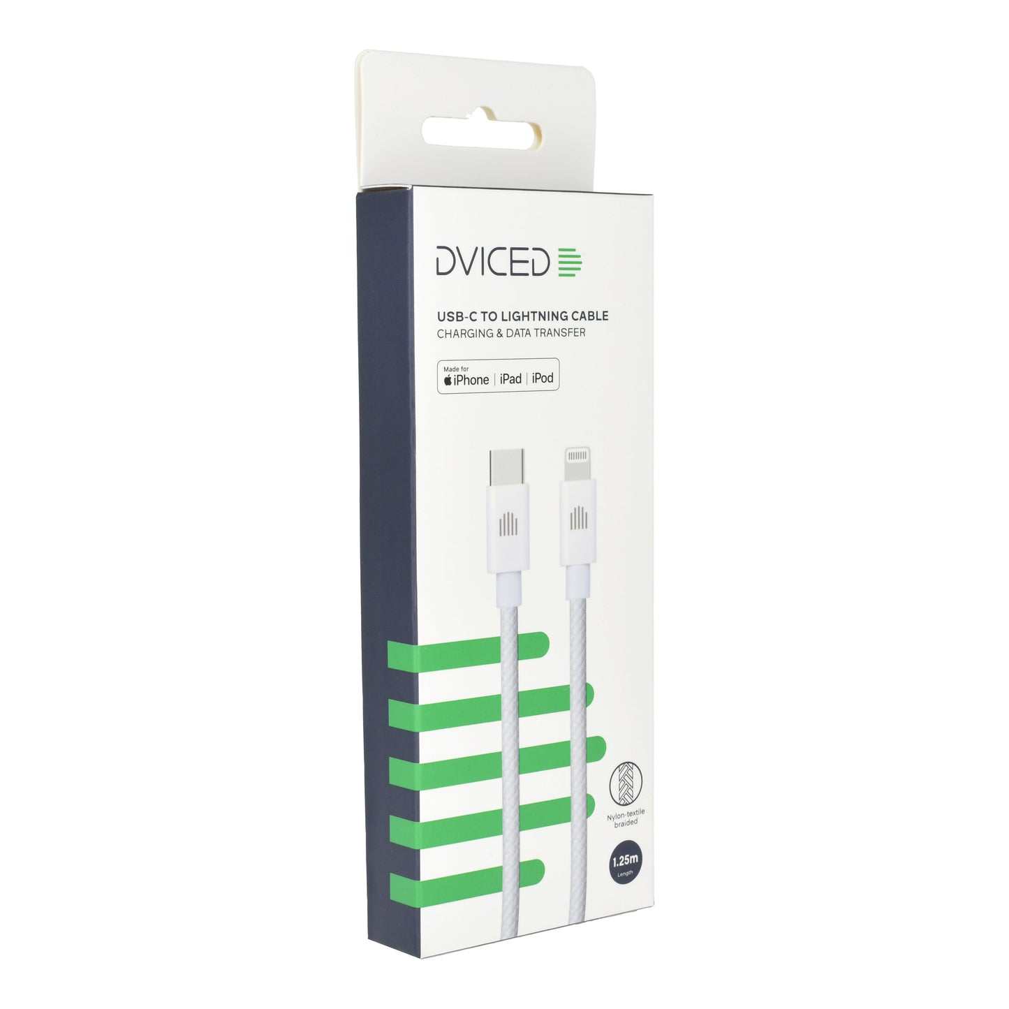 Dviced kabel USB-C na Lightning Nylon Textile 1,25 m - bela
