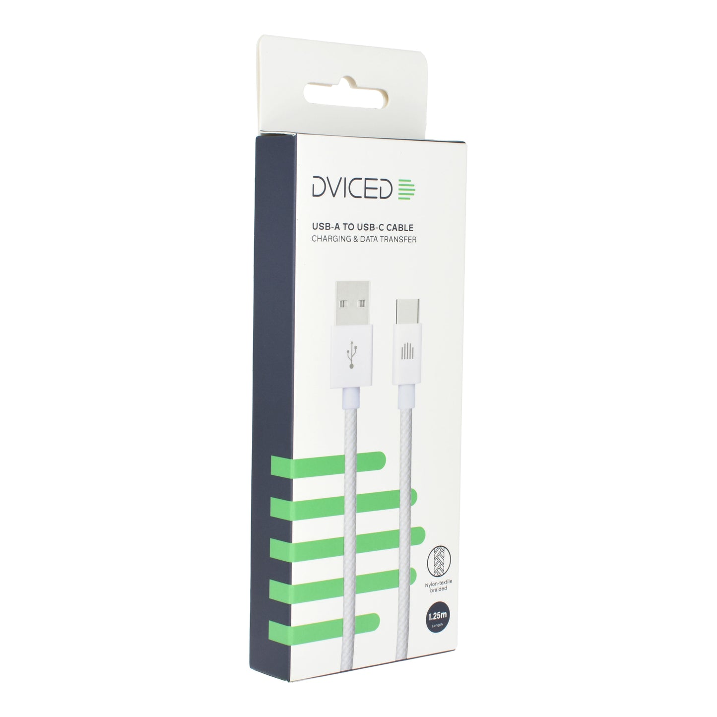 Dviced kabel USB-A na USB-C Nylon Textile 1,25 m - bela