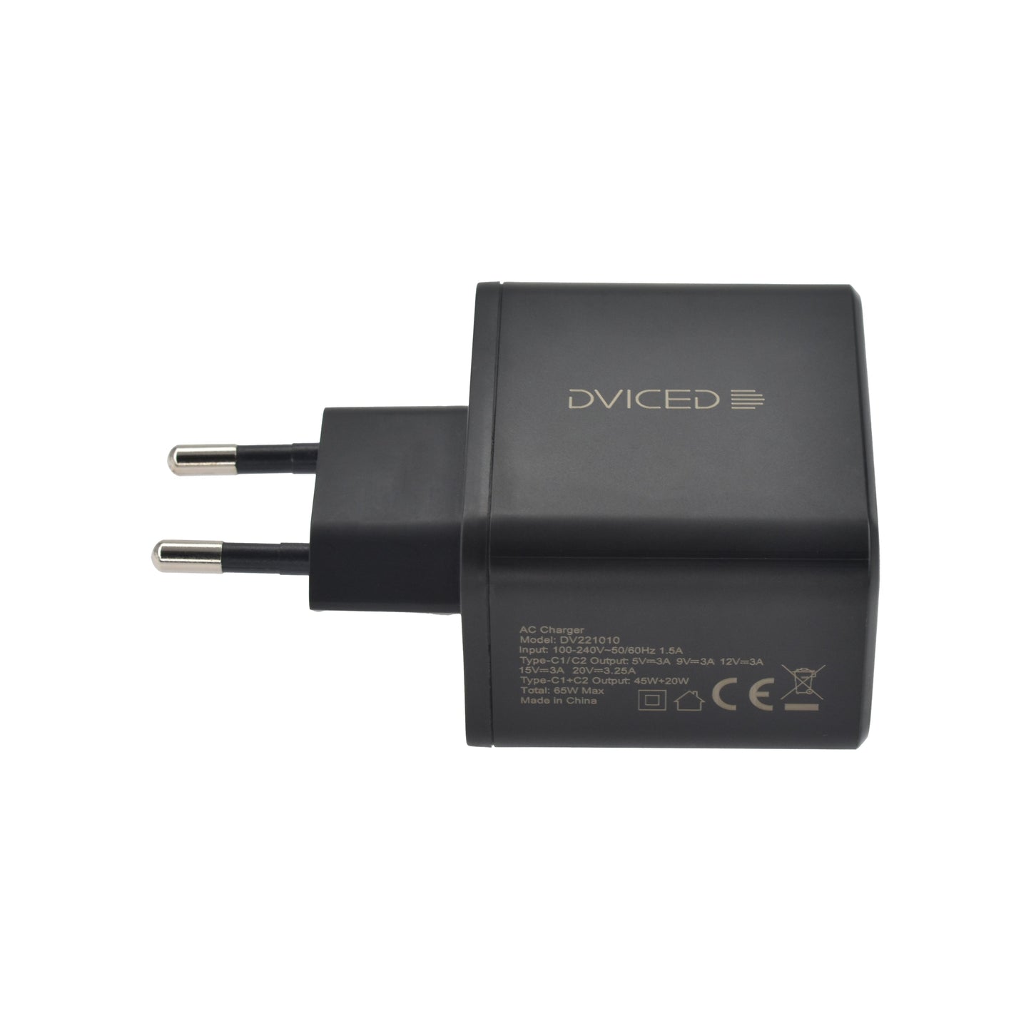Dviced polnilnik 65 W GaN 2C EU - črna