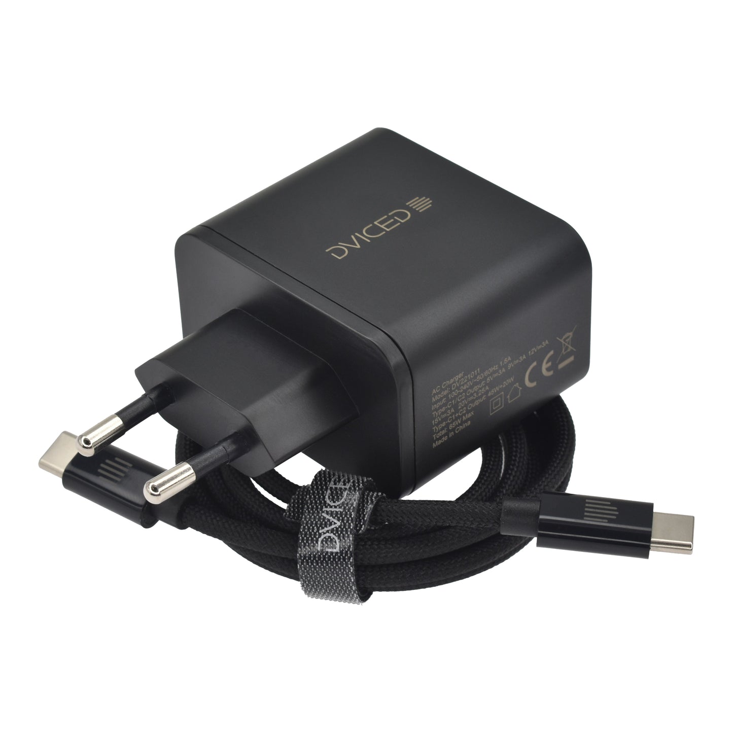 Dviced polnilnik, kabel 65 W GaN 2C EU - črna