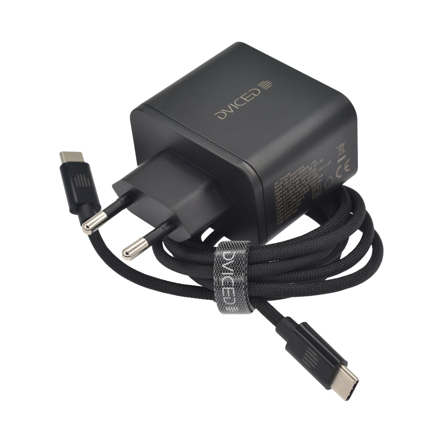 Dviced polnilnik, kabel 65 W GaN 2C1A EU - črna
