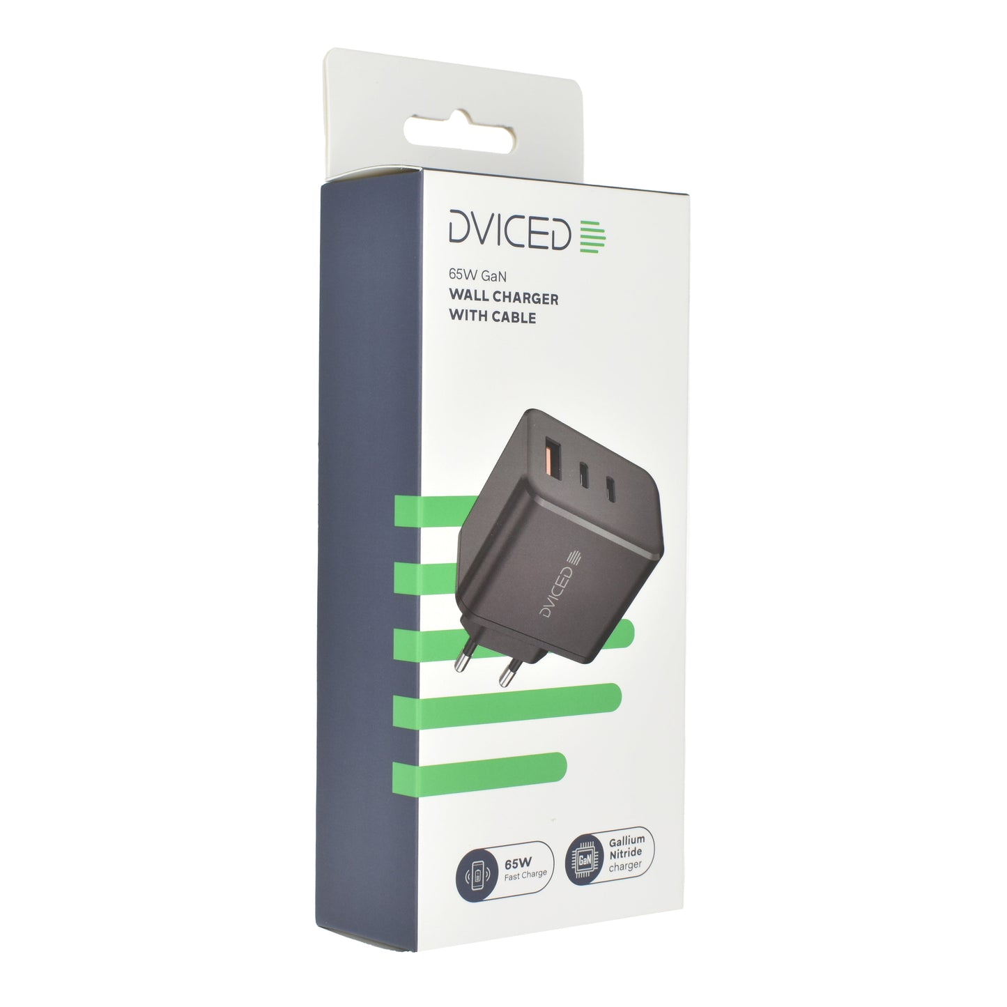 Dviced polnilnik, kabel 65 W GaN 2C1A EU - črna