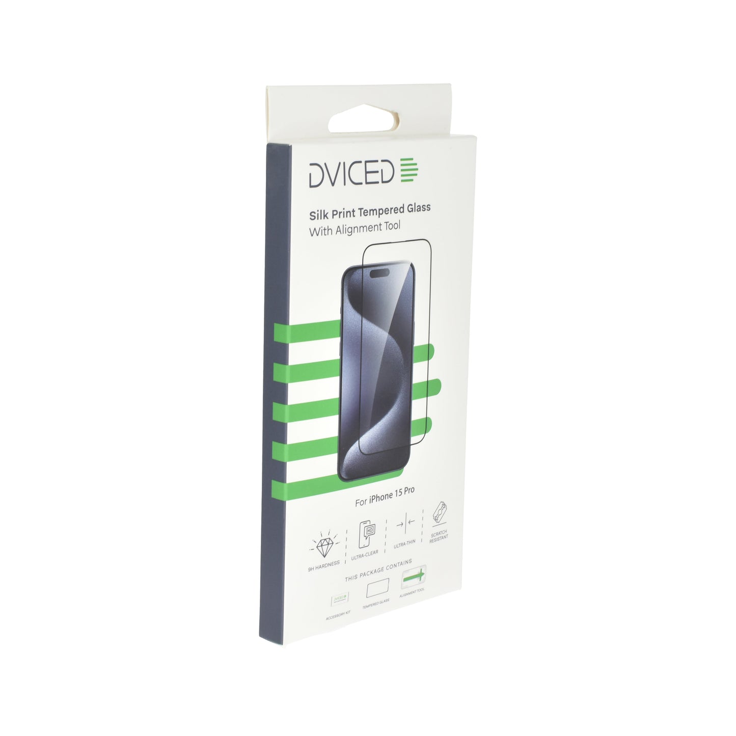 Dviced iPhone 15 Pro silk print zaščitno steklo z aplikatorjem