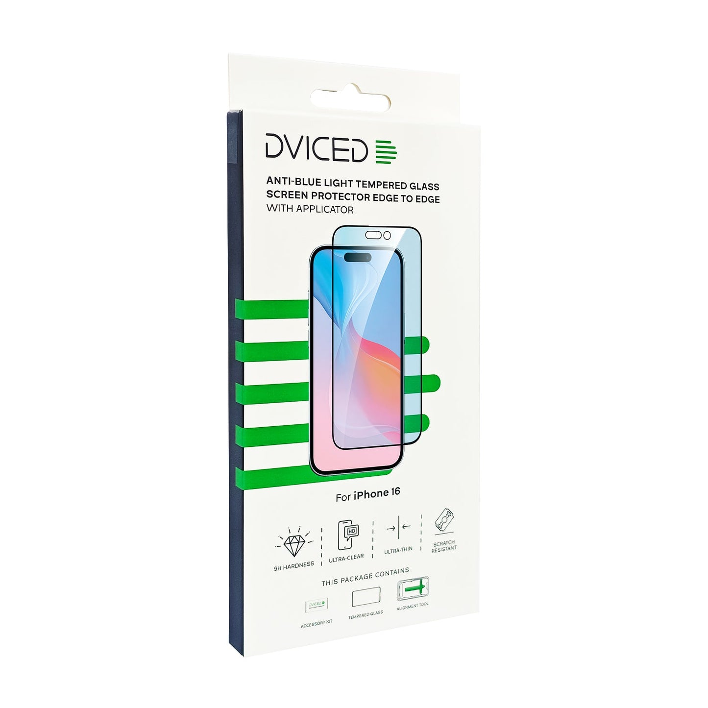 Dviced kaljeno zaščitno steklo proti modri svetlobi od roba do roba za iPhone 16 z aplikatorjem