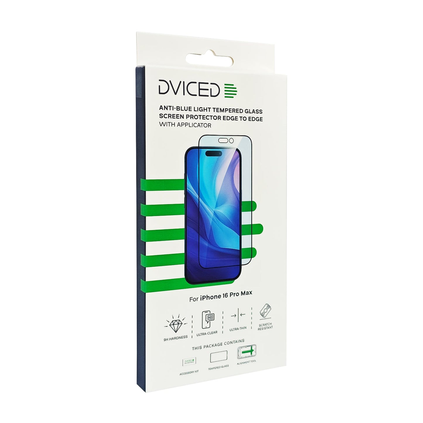Dviced kaljeno zaščitno steklo proti modri svetlobi od roba do roba za iPhone 16 Pro Max z aplikatorjem