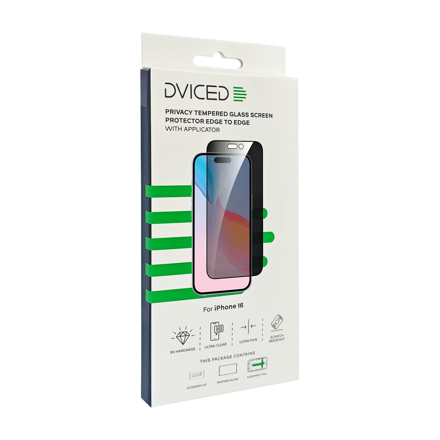 Dviced kaljeno zaščitno steklo za zasebnost od roba do roba za iPhone 16 z aplikatorjem
