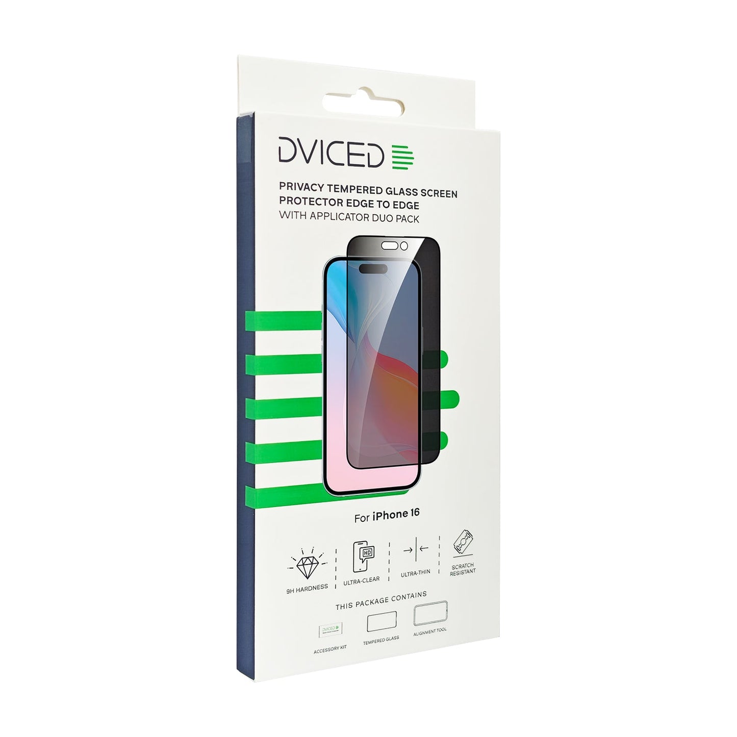 Dviced kaljeno zaščitno steklo za zasebnost od roba do roba za iPhone 16 z aplikatorjem - dva kosa