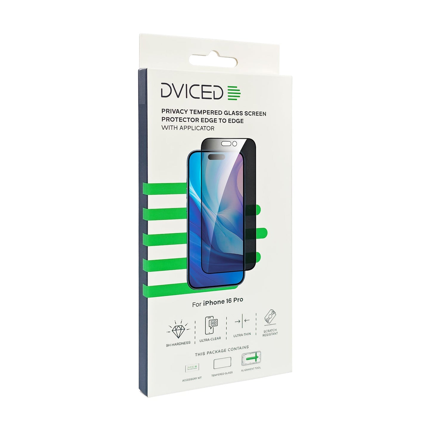Dviced kaljeno zaščitno steklo za zasebnost od roba do roba za iPhone 16 Pro z aplikatorjem