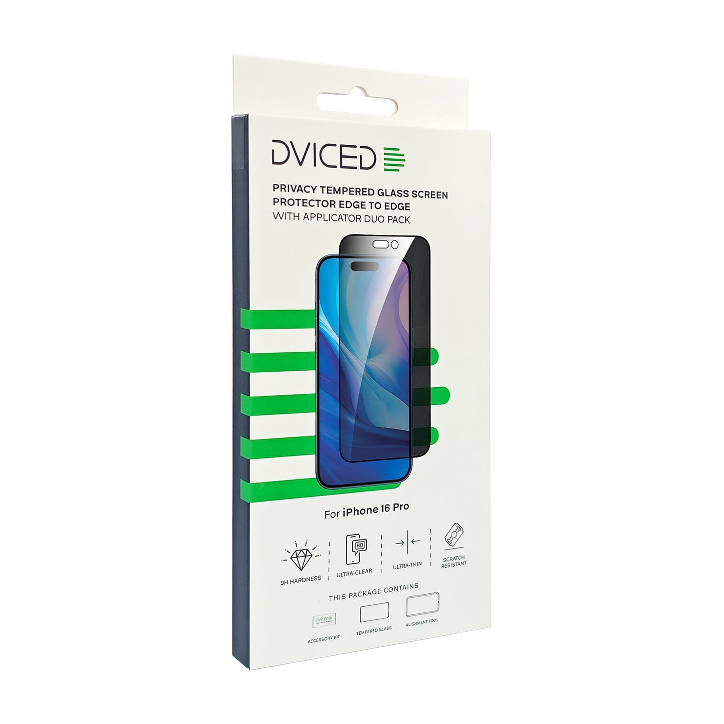 Dviced kaljeno zaščitno steklo za zasebnost od roba do roba za iPhone 16 Pro z aplikatorjem - dva kosa