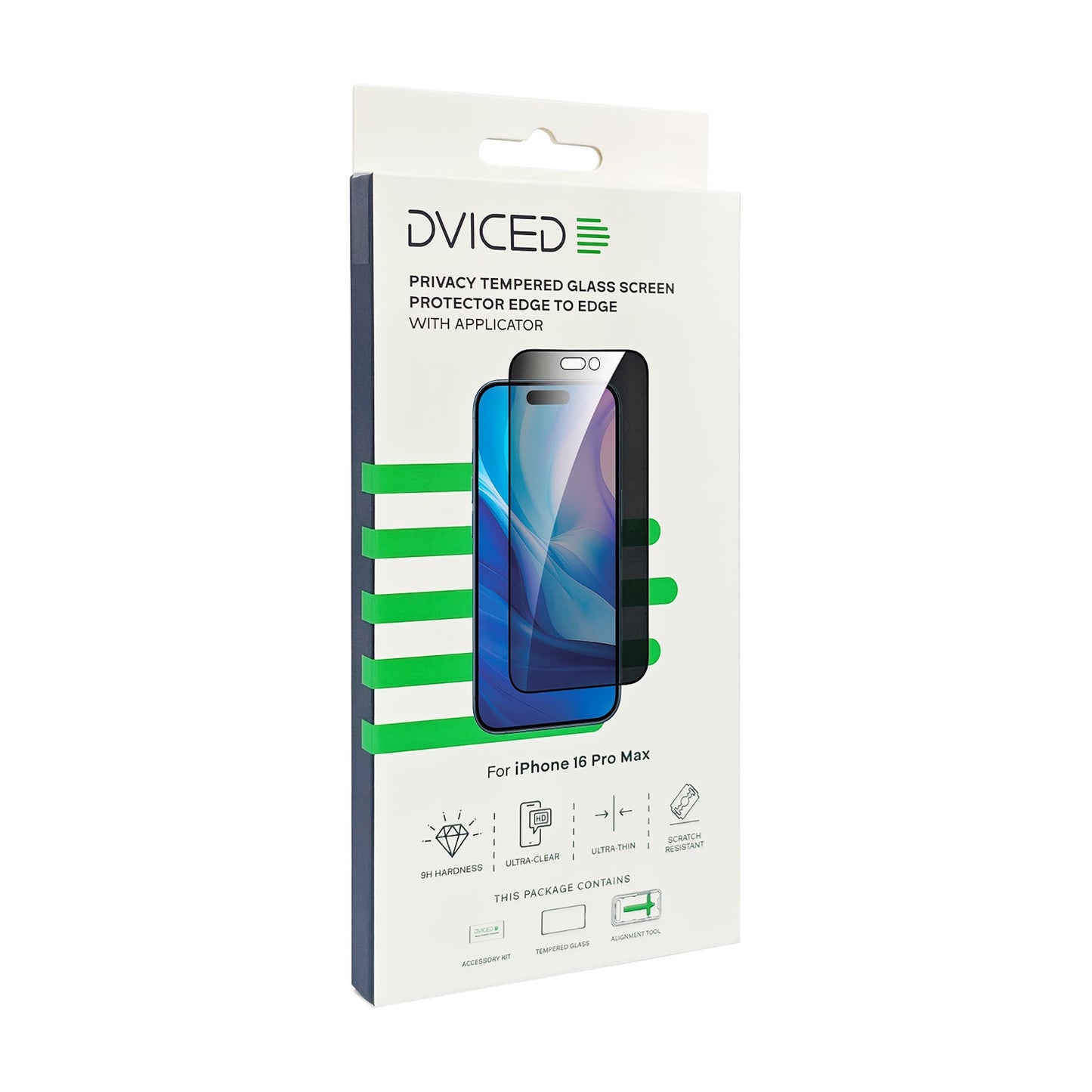 Dviced kaljeno zaščitno steklo za zasebnost od roba do roba za iPhone 16 Pro Max z aplikatorjem