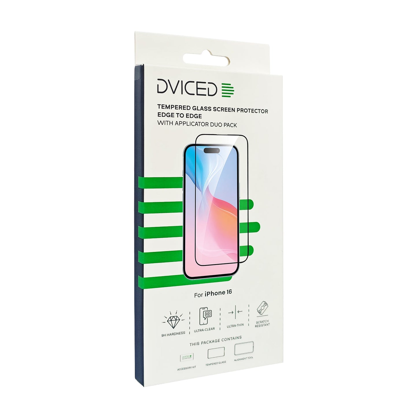 Dviced kaljeno zaščitno steklo od roba do roba za iPhone 16 z aplikatorjem - dva kosa